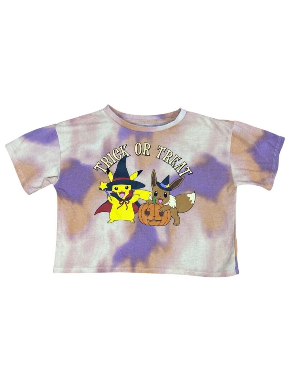 Pokemon Cropped Graphic Tee Girl's M Tie Dye Halloween Pikachu Eevee Trendy